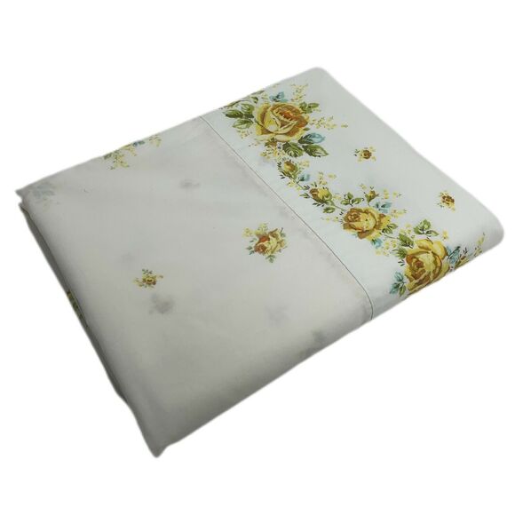 Springmaid Floral Twin Flat Sheet Country Cottage Core Yellow Roses Vintage - Picture 1 of 4
